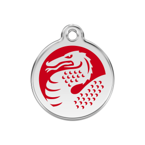 Médaille chien Dragon Rouge Taille M en émail et acier inoxydable
