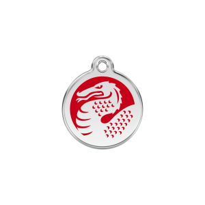 Médaille chat Dragon Rouge Taille S en émail et acier inoxydable