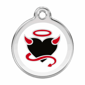 Médaille chien Diable Blanc L 38mm émail et acier inoxydable