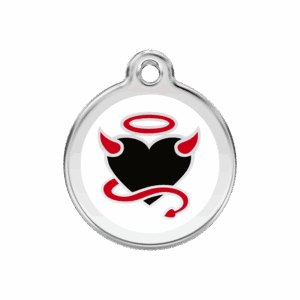 Médaille chien Diable Blanc M émail et acier inoxydable 30mm