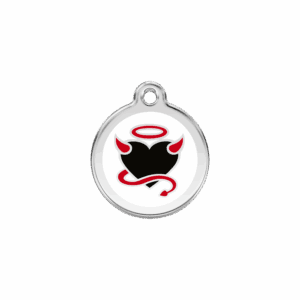 Médaille chat Diable Blanc S émail et acier inoxydable