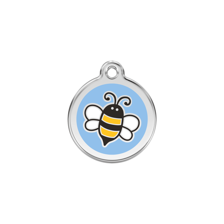 Vue avant - Médaille personnalisée pour chat Red Dingo Émail et acier inoxydable Bourdon Bleu clair - Taille S