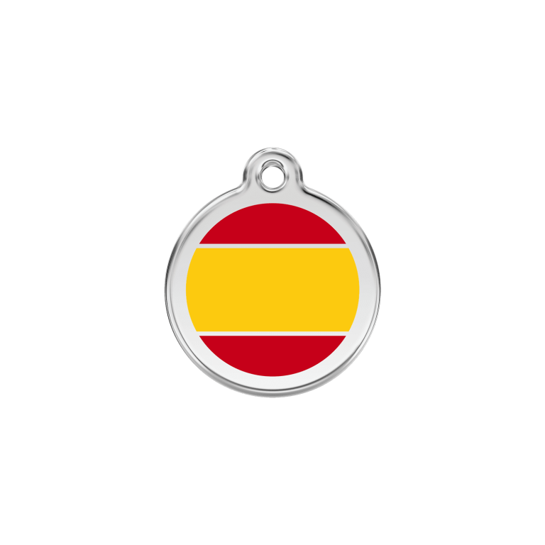 Vue avant - Médaille personnalisée pour chien/chat Red Dingo - Drapeau espagnol jaune - Taille S - 20.00mm - 7g