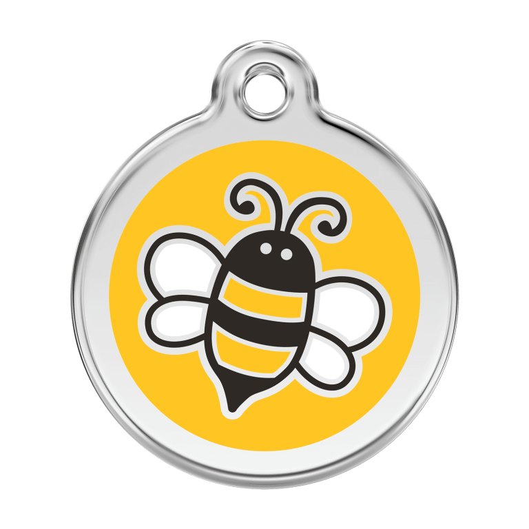 Vue avant - Médaille personnalisable pour chien - Red Dingo Émail et acier inoxydable Bourdon Jaune - Taille L