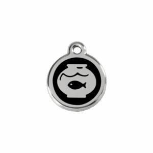 Médaille chat bocal à poissons émail et acier inoxydable - Taille S