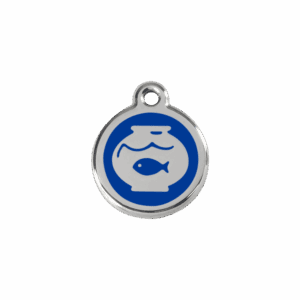 Médaille chat bocal à poissons Émail et acier inoxydable - Taille S - Bleu foncé