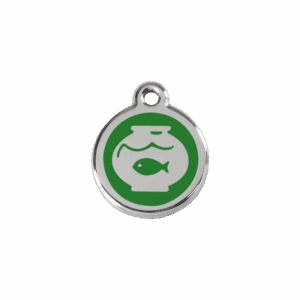 Médaille chat bocal à poissons émail vert S