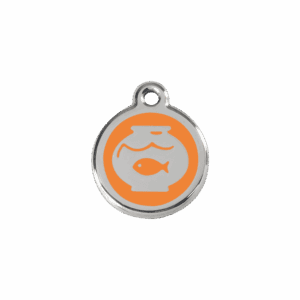 Médaille chat bocal à poissons Émail Orange S
