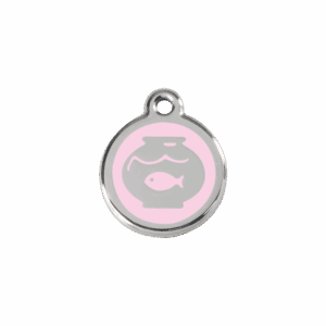 Médaille chat bocal à poissons en émail rose S
