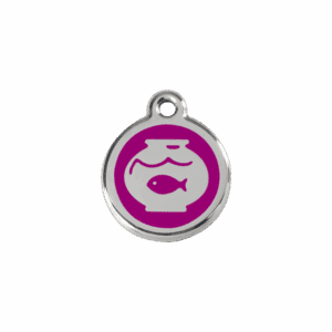 Médaille chat bocal à poissons en émail violet - Taille S