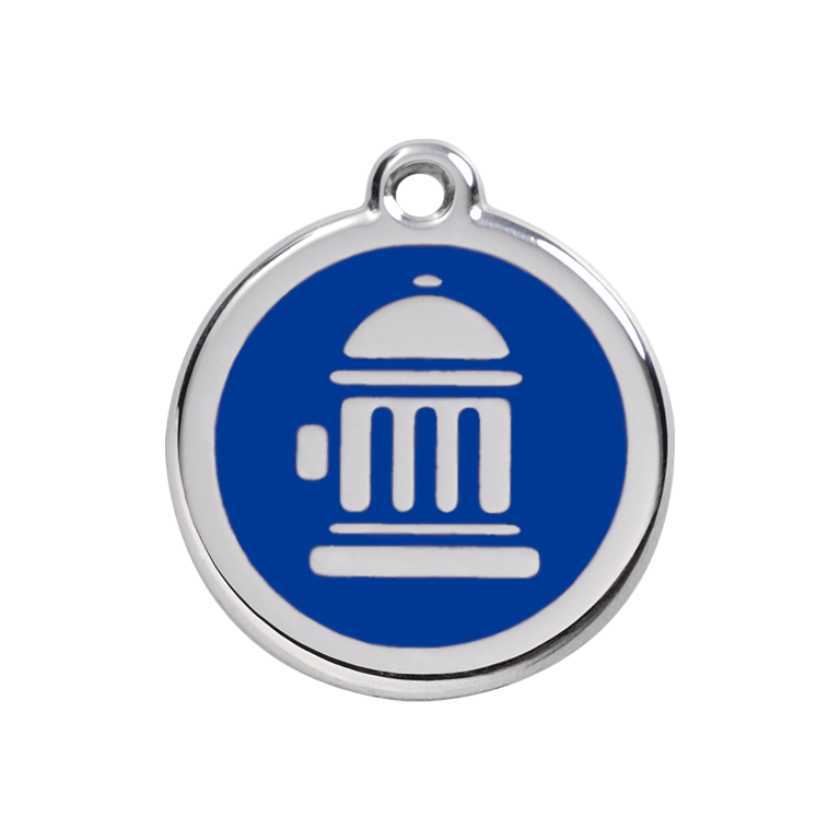 Vue avant - Médaille personnalisée pour chien ou chat - Red Dingo - Bouche d'incendie - Bleu foncé - Taille M