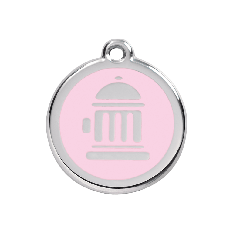 Vue avant - Médaille personnalisée Red Dingo Émail et acier inoxydable - Bouche d'incendie rose - Taille M