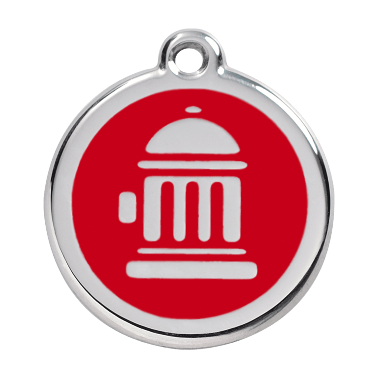 Vue avant - Médaille personnalisée pour chien Red Dingo Émail et acier inoxydable - Bouche d'incendie - Rouge - Taille L