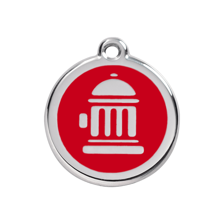 Vue avant - Médaille personnalisée pour chien Red Dingo Émail et acier inoxydable - Bouche d'incendie - Rouge - Taille M