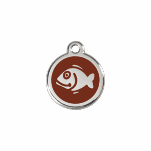 Médaille chat poisson Émail et acier inoxydable - Taille S - Brun