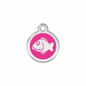 Médaille chat Poisson Émail et acier inoxydable Taille S Rose vif