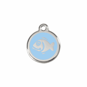 Médaille chat Poisson Émail et acier inoxydable Taille S Bleu clair