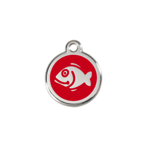 Médaille chat Poisson Émail et acier inoxydable Taille S Rouge