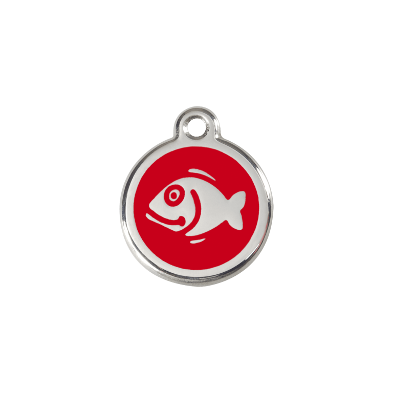 Vue avant - Médaille personnalisée pour chien/chat Red Dingo Émail et acier inoxydable Poisson Rouge - Taille S