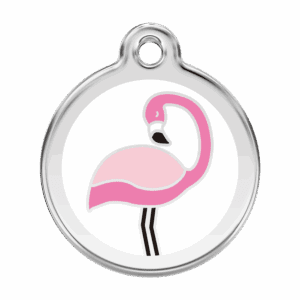 Médaille chien Flamant Blanc L émail et acier inoxydable 38 mm