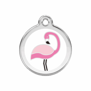 Médaille chien Flamant Blanc M émail et acier inoxydable 30 mm