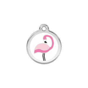 Médaille chat Flamant Blanc S émail et acier inoxydable 20 mm
