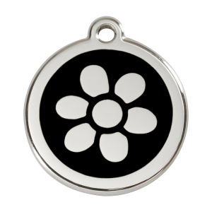 Médaille chien fleur Taille L émail noir et acier inoxydable