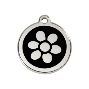 Médaille chien fleur émail noir M 30mm
