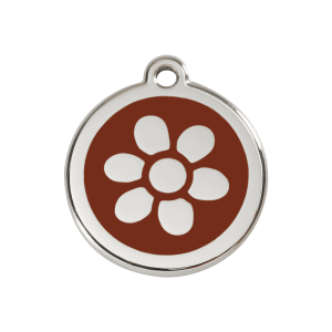 Médaille chien fleur émail brun M 30mm