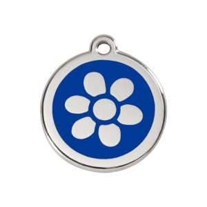Médaille chien fleur émail bleu foncé M 30mm