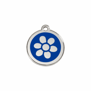 Médaille chat Fleur Bleu foncé Émail et acier inoxydable S 20mm