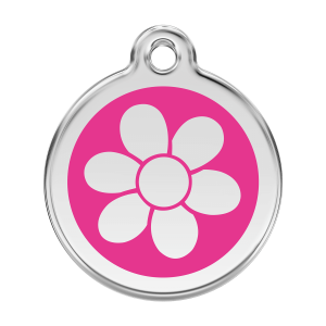 Médaille chien fleur Taille L émail rose vif