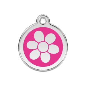 Médaille chien fleur émail rose vif M 30mm