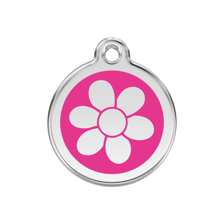 Vue avant - Médaille personnalisée pour chien Red Dingo Fleur Rose vif 30.00mm