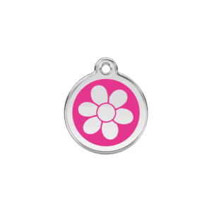Médaille chat Fleur Rose vif S 20mm Émail et acier inoxydable
