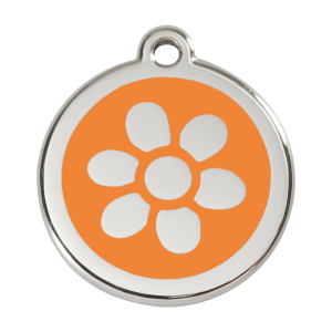 Médaille chien fleur Taille L émail orange et acier inoxydable