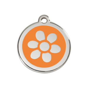 Médaille chien fleur émail et acier inoxydable Orange M 30mm