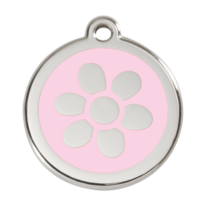Médaille chien fleur Taille L émail rose