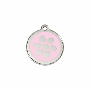 Médaille chat Fleur Rose Émail et acier inoxydable S 20mm