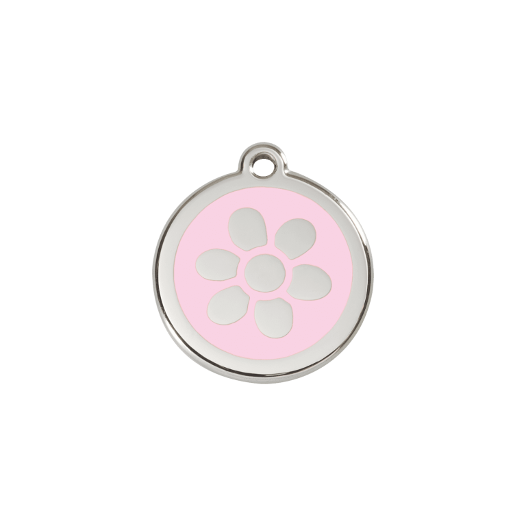 Vue avant - Médaille personnalisée Red Dingo Émail et acier inoxydable - Motif Fleur - Rose - Taille S