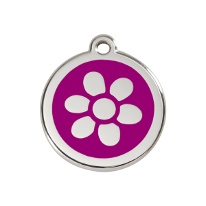 Médaille chien fleur violet Taille M émail et acier inoxydable