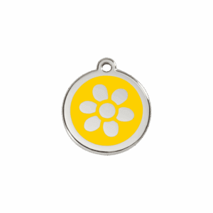 Médaille chat Fleur Jaune Émail et acier inoxydable S 20mm