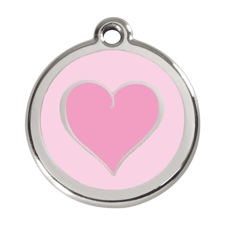 Vue avant - Médaille personnalisée pour chien Red Dingo Émail et acier inoxydable - Motif coeur rose - Taille L