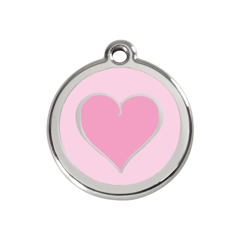 Vue avant - Médaille personnalisée pour chien/chat Red Dingo Émail/Acier inoxydable Coeur rose 30mm - Rose - Taille M - Réf : 01-HK-PK-ME