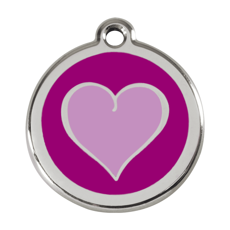 Vue avant - Médaille personnalisée pour chien Red Dingo Coeur violet - Taille L - Réf : 01-HP-PU-LG