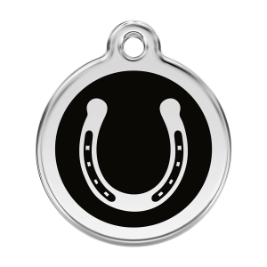 Médaille chien fer à cheval noir Taille L émail et acier inoxydable