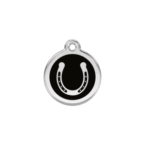 Médaille chat Fer à cheval Émail et acier inoxydable S 20mm Noir
