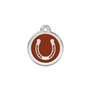 Médaille chat Fer à cheval Émail et acier inoxydable S 20mm Brun