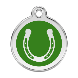 Médaille chien fer à cheval vert Taille L émail et acier inoxydable