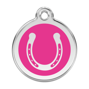 Médaille chien fer à cheval rose vif Taille L